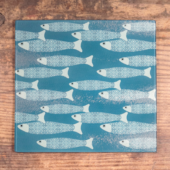 Teal/Blue Ocean Shoal Worktop Saver/Chopping Board