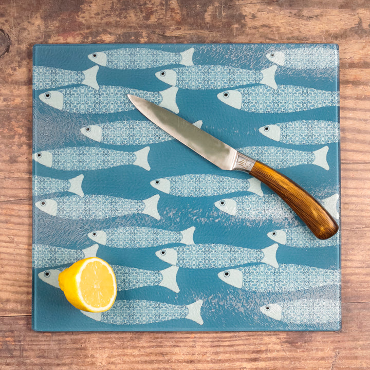 Teal/Blue Ocean Shoal Worktop Saver/Chopping Board