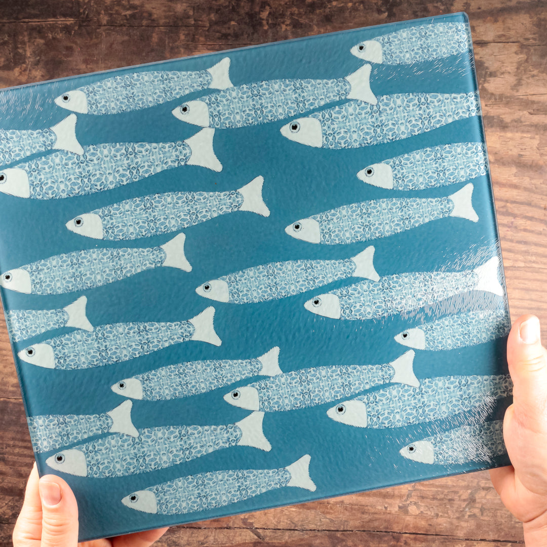 Teal/Blue Ocean Shoal Worktop Saver/Chopping Board