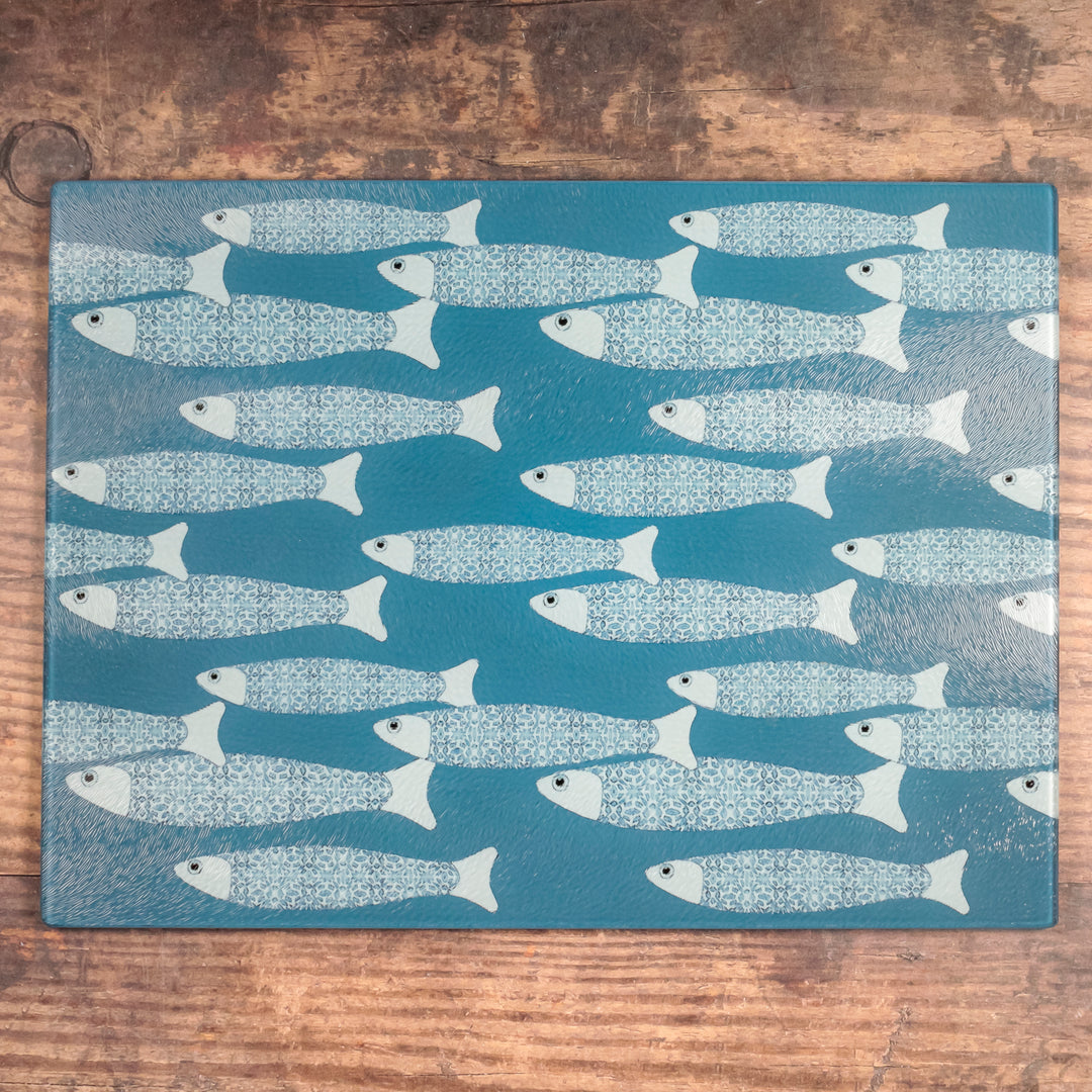 Teal/Blue Ocean Shoal Worktop Saver/Chopping Board