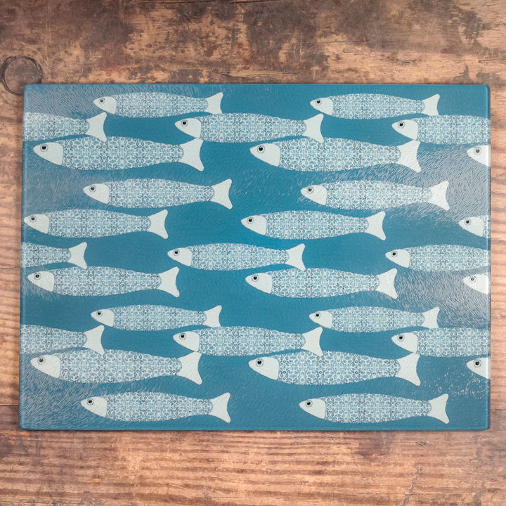 Teal/Blue Ocean Shoal Worktop Saver/Chopping Board