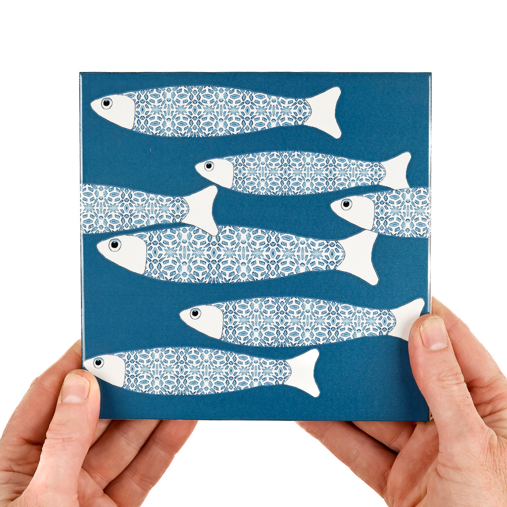 Ocean Shoal tile - Teal - BORDER -  FIRED INK Version