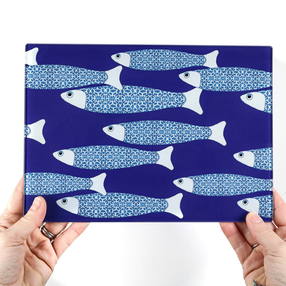 SALE - Navy Blue Ocean Shoal - Small rectangular Worktop Saver (smooth)