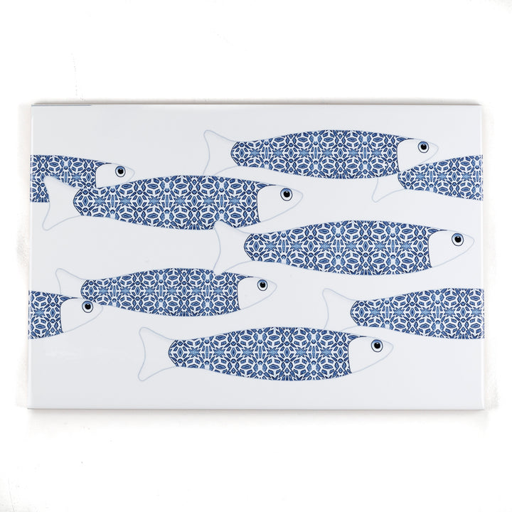 Ocean Shoal - White &amp; Blue Border version - Large Rectangular Tile - 30x20cm (12x8 inches)