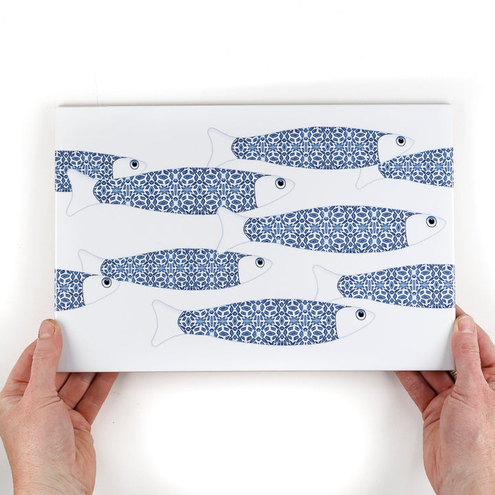 Ocean Shoal - White &amp; Blue Border version - Large Rectangular Tile - 30x20cm (12x8 inches)