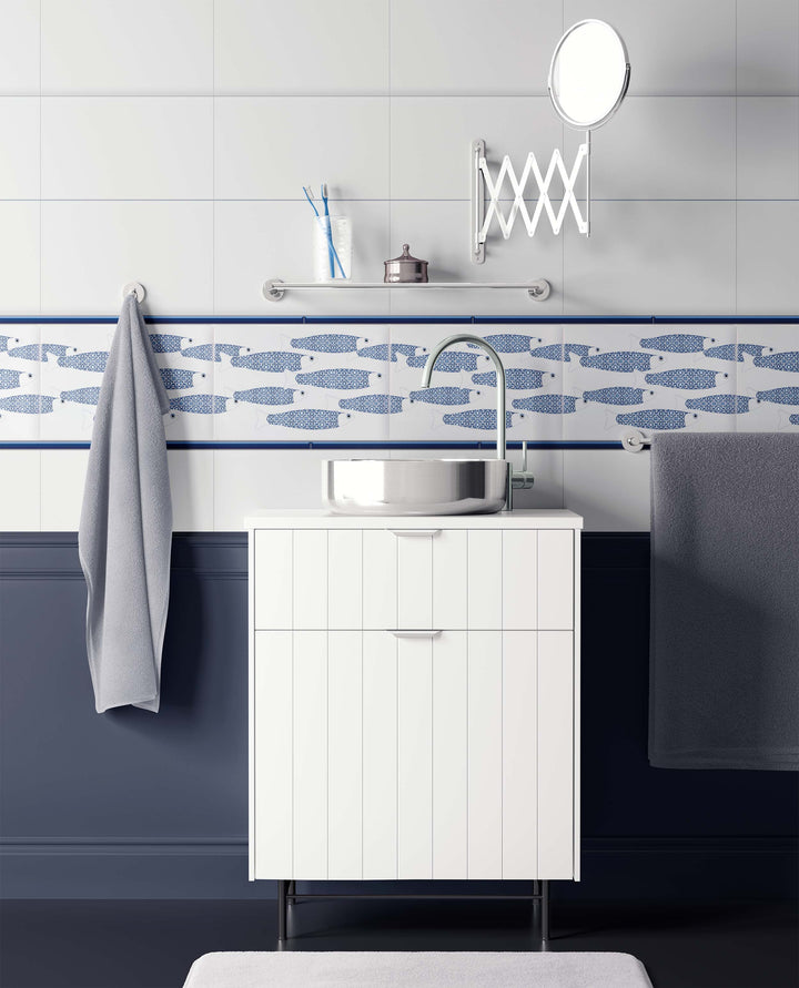 Ocean Shoal - White &amp; Blue Border version - Large Rectangular Tile - 30x20cm (12x8 inches)