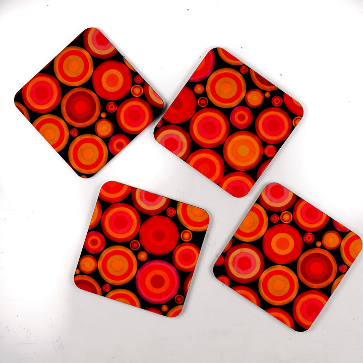 SALE - 4x Wooden Coaster Set (square) - Volcanic Circles design