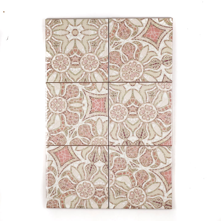 SALE: Set of 6x 10.8cm - Pink Pomegranate Design - Random Section tiles