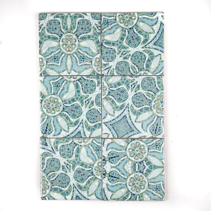 SALE: Set of 6x 10.8cm - Blue Pomegranate Design - Random Section tiles