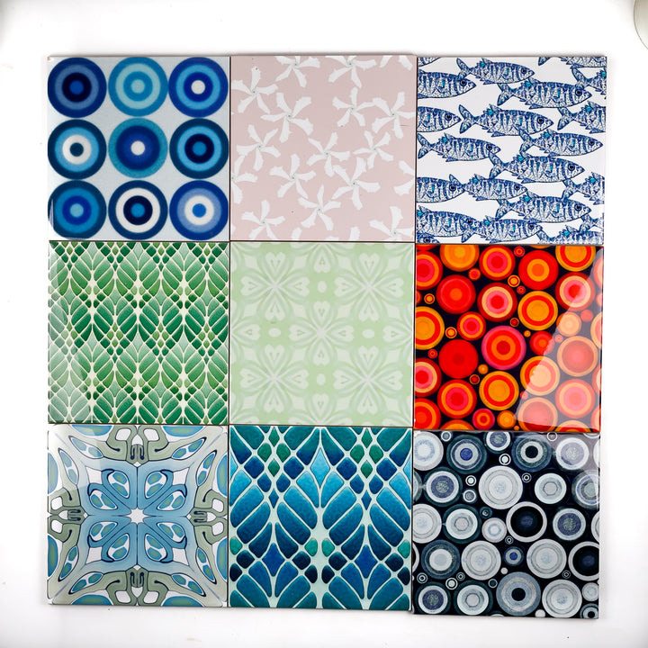 SALE SECOND SET of 9x 15.2cm - Mixed Design Tiles
