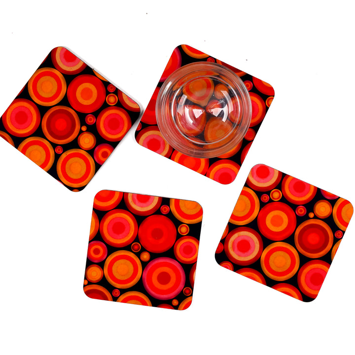 SALE - 4x Wooden Coaster Set (square) - Volcanic Circles design