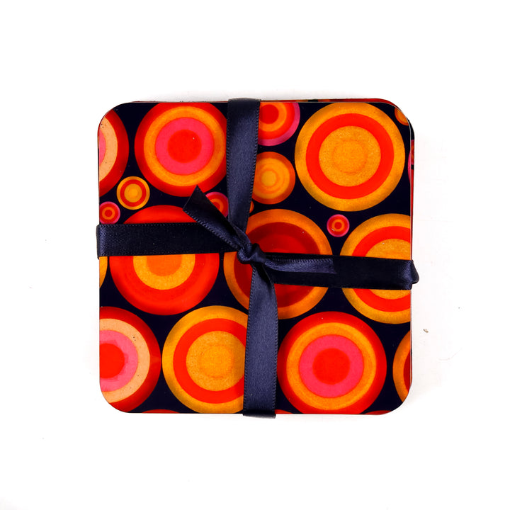 SALE - 4x Wooden Coaster Set (square) - Volcanic Circles design