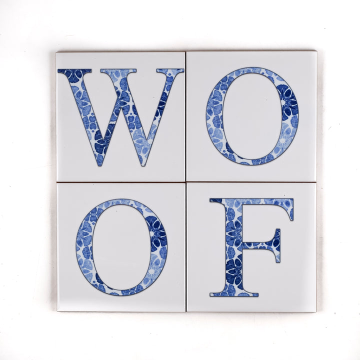 SALE SET of 4x 10.8cm Letter Tiles ("WOOF")!