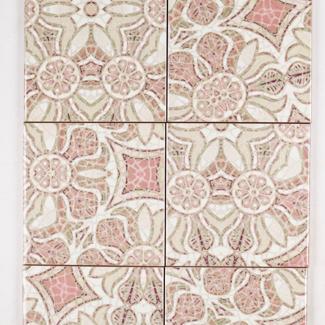 SALE: Set of 6x 10.8cm - Pink Pomegranate Design - Random Section tiles