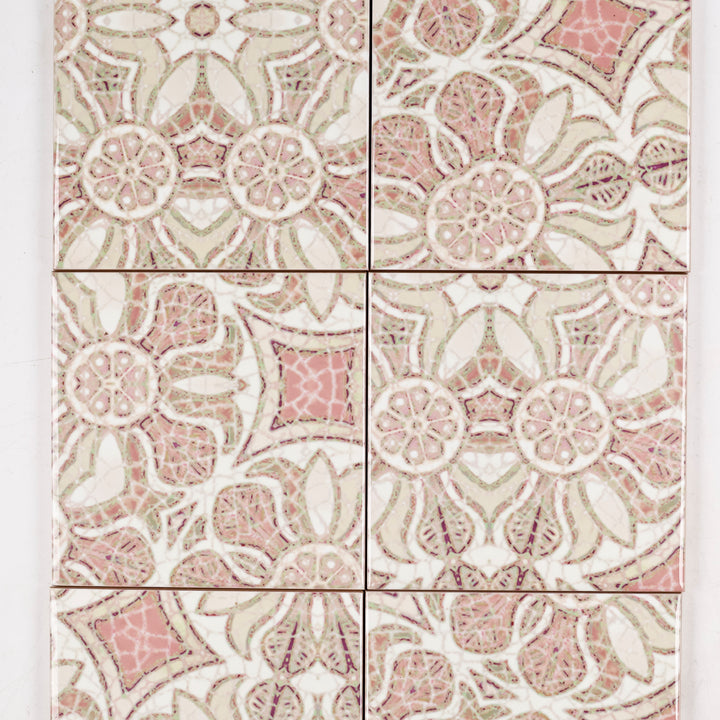 SALE: Set of 6x 10.8cm - Pink Pomegranate Design - Random Section tiles