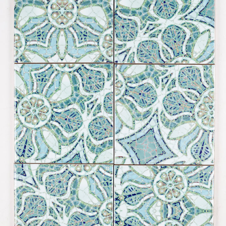 SALE: Set of 6x 10.8cm - Blue Pomegranate Design - Random Section tiles