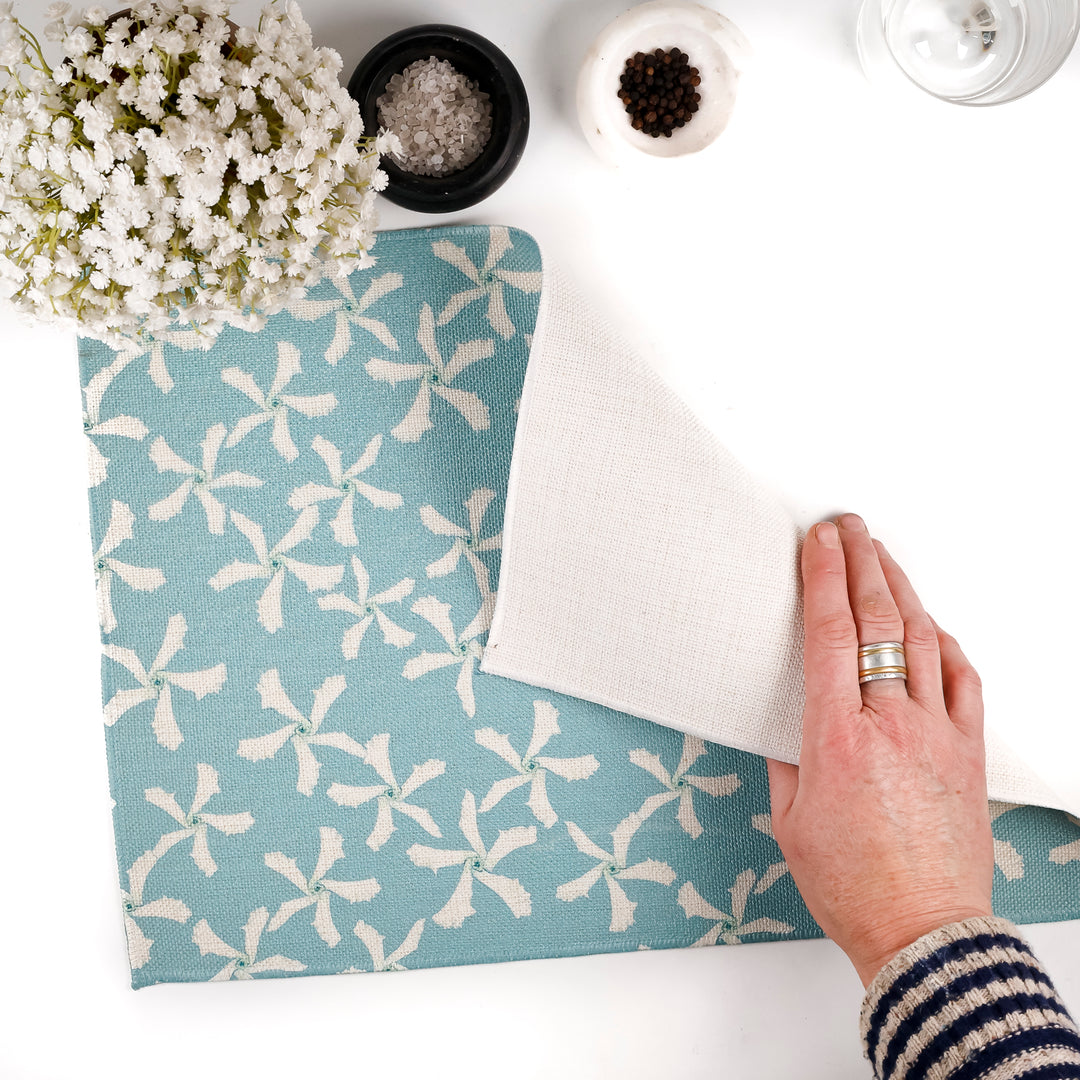 Pale Blue Jasmine Design Fabric Placemat