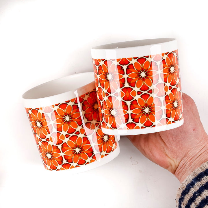 SALE SECONDS - Set of 2x Moroccan Flower Bone China Mugs