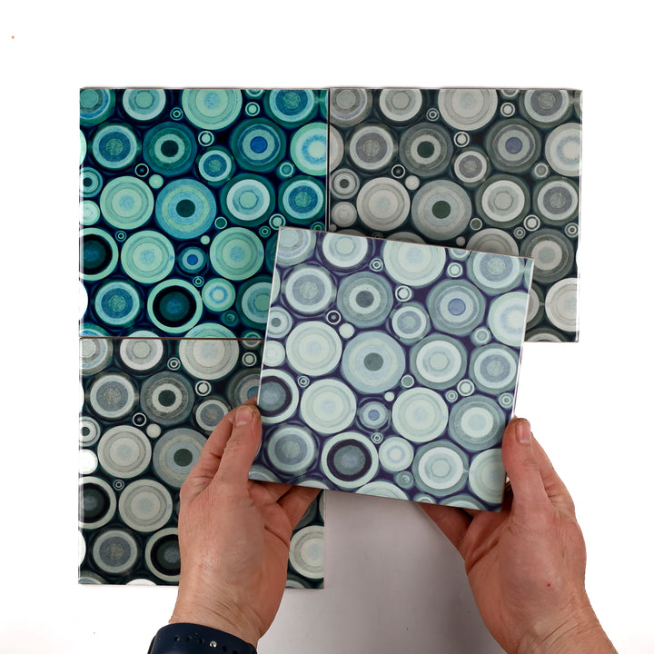 SALE SECONDS - Set of 4 x 15.2 Mixed Planetary Circle tiles