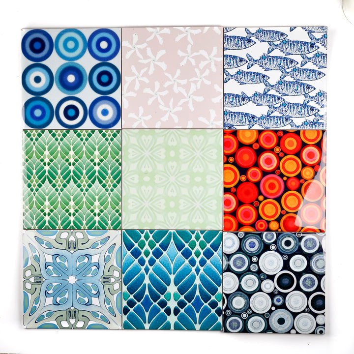 SALE SECOND SET of 9x 15.2cm - Mixed Design Tiles