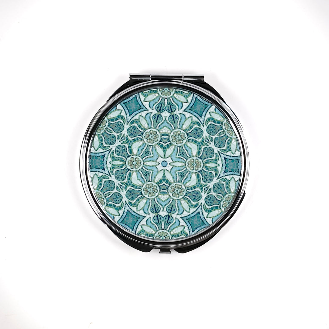 SALE - Pomegranate - Blue/Grey - Circular Compact and Lens Cloth