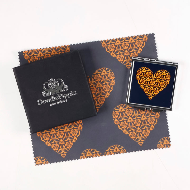 SALE - Square Orange Heart Compact Folding Mirror