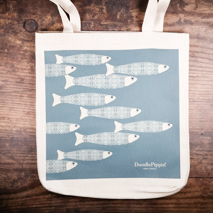 SALE - Blue/Grey Ocean Shoal Canvas Tote Bag