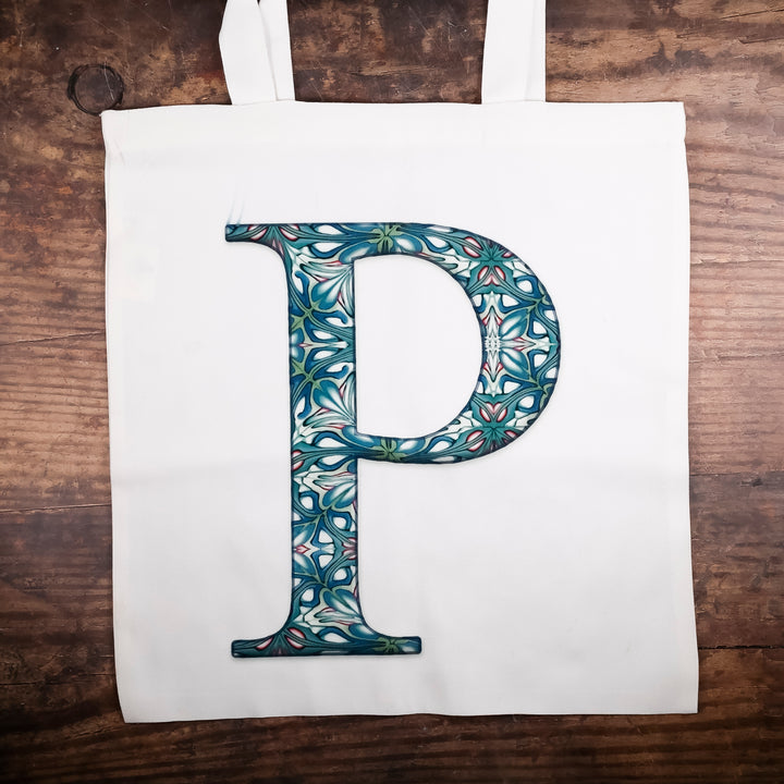 SALE SECOND - Personalised Letter "P" Cotton Tote Bag (flourishing garden)