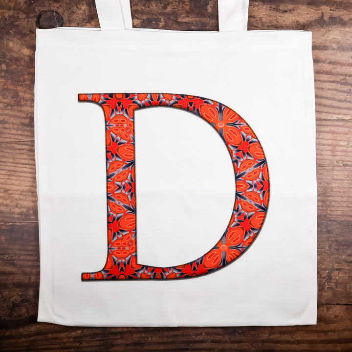 SALE SECOND - Personalised Letter "D" Cotton Tote Bag (orange)