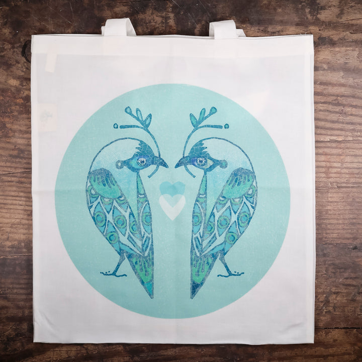 SALE - Turquoise Lovebirds Lightweight packaway bag