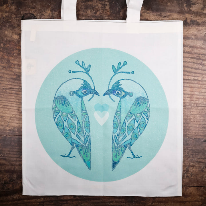 SALE - Turquoise Lovebirds Lightweight packaway bag