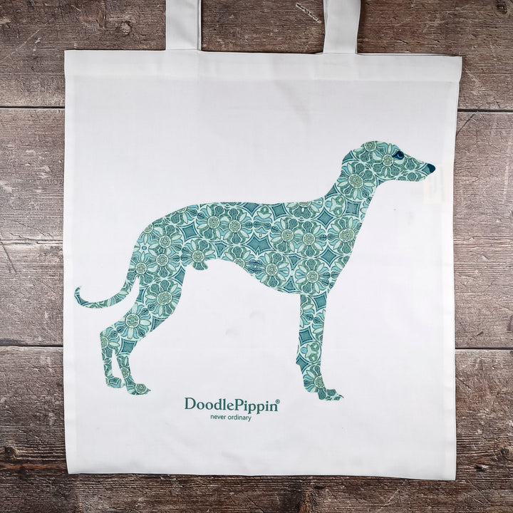 Greyhound/Whippet Bag - Blue/Green Dog Tote (pomegranate design)