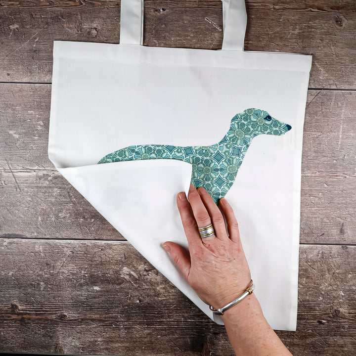 Greyhound/Whippet Bag - Blue/Green Dog Tote (pomegranate design)