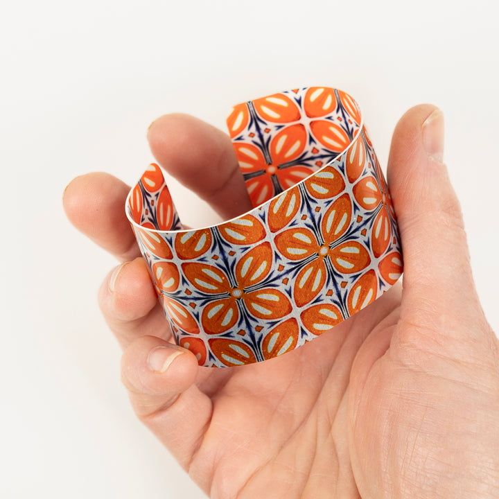 SALE - Orange Fox Flower Cuff Bangle