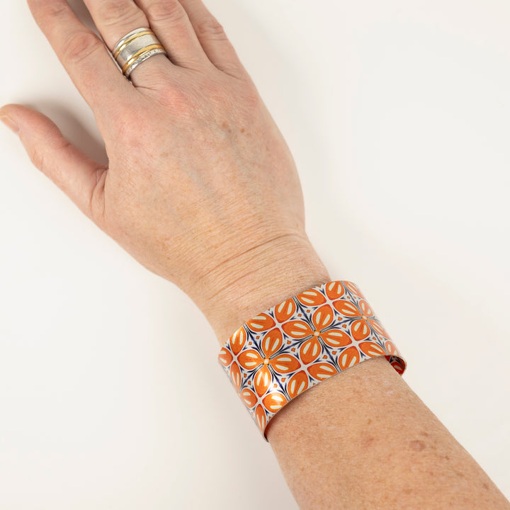 SALE - Orange Fox Flower Cuff Bangle