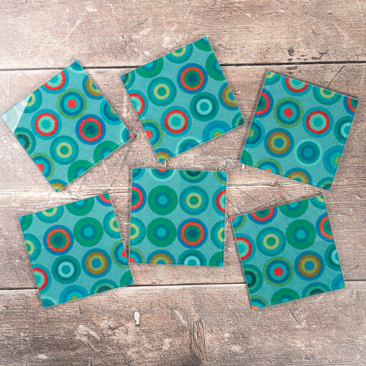 Colourful Circles on Blue - Coaster Set