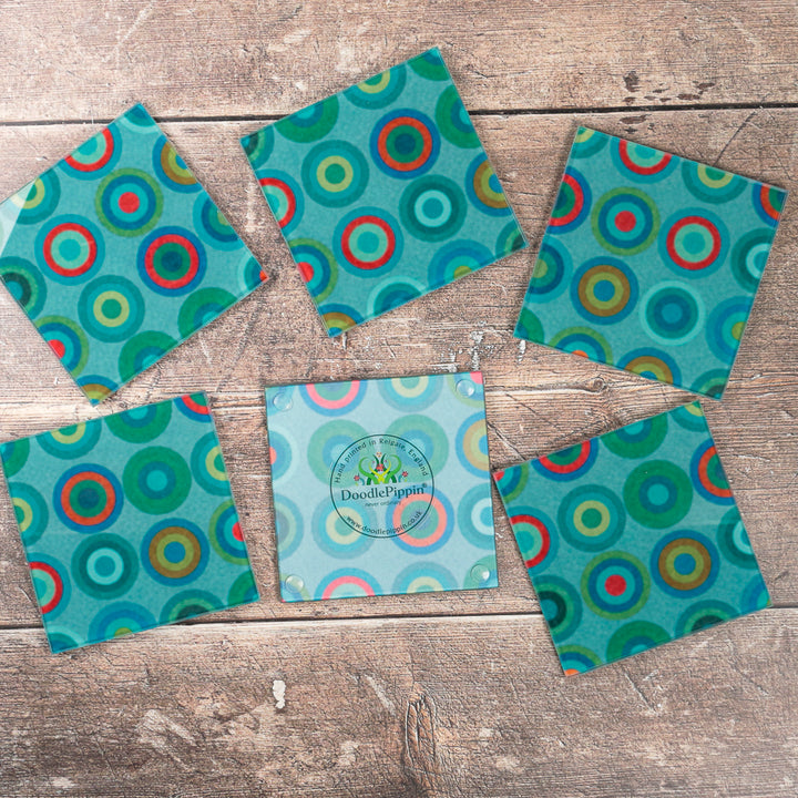 Colourful Circles on Blue - Coaster Set