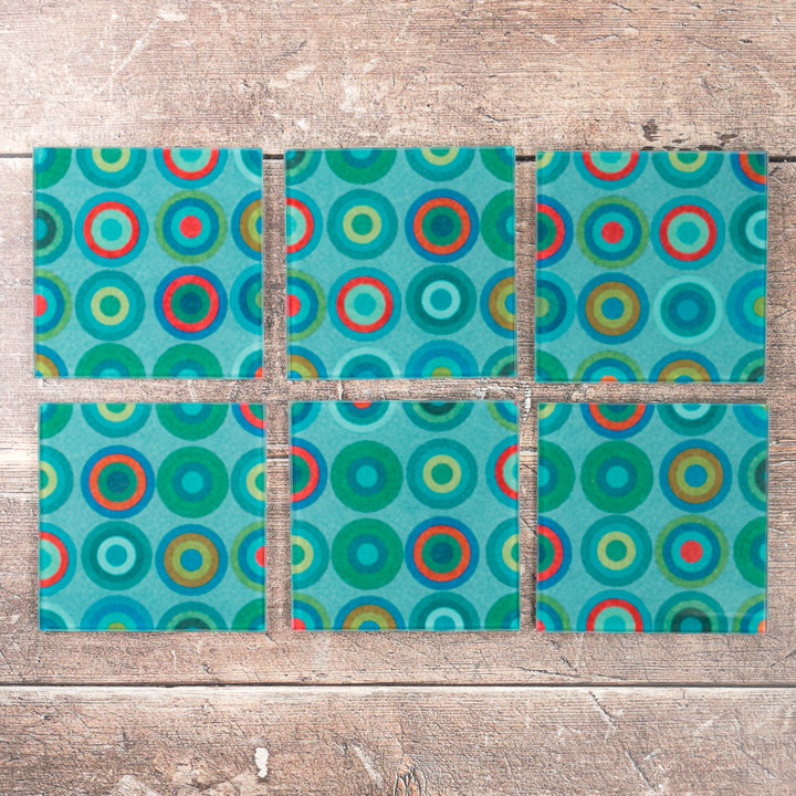 Colourful Circles on Blue - Coaster Set