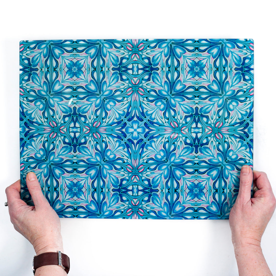 Flourishing Garden Fabric Placemat - Blue Pink colourway