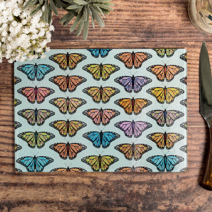 SALE - Multi-coloured butterfly Cutting Board (large rectangular/smooth surface)