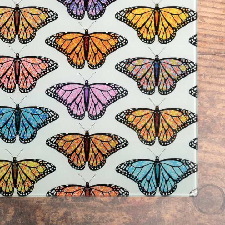 SALE - Multi-coloured butterfly Cutting Board (large rectangular/smooth surface)