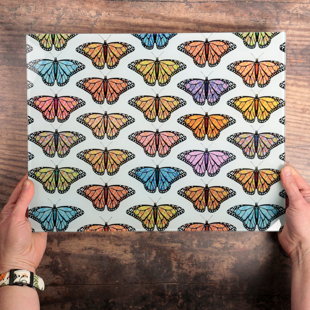 SALE - Multi-coloured butterfly Cutting Board (large rectangular/smooth surface)