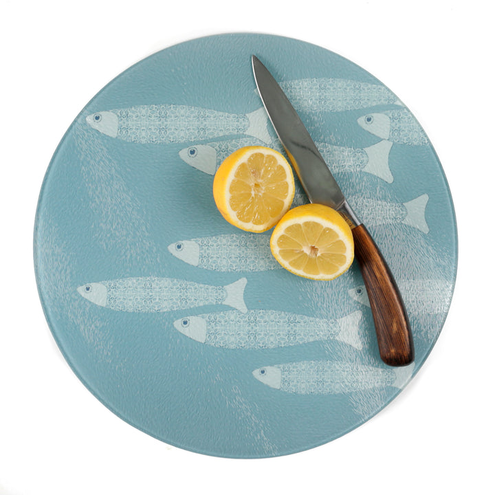 Grey/Blue Ocean Shoal - Fish Design - Circular Chopping Board