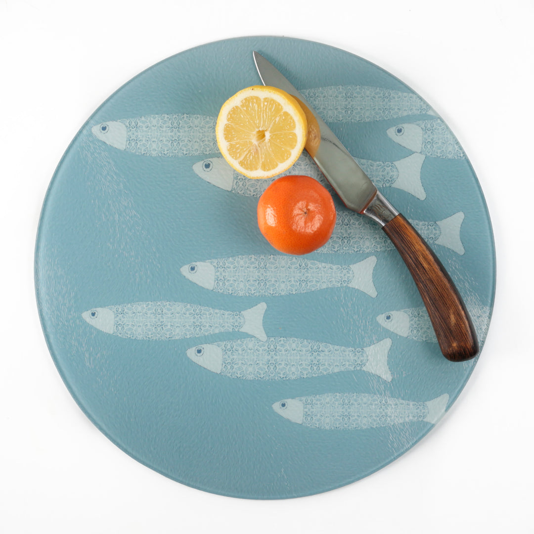 Grey/Blue Ocean Shoal - Fish Design - Circular Chopping Board