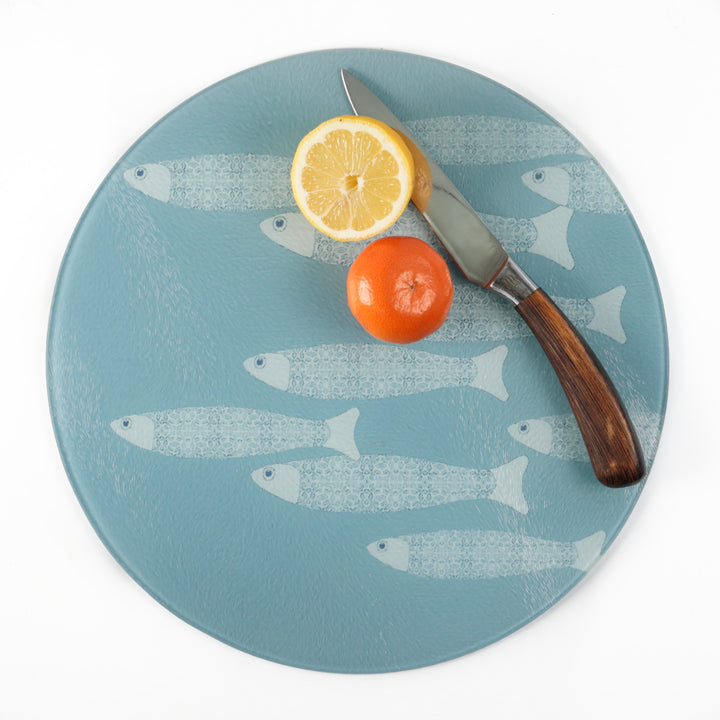Grey/Blue Ocean Shoal - Fish Design - Circular Chopping Board