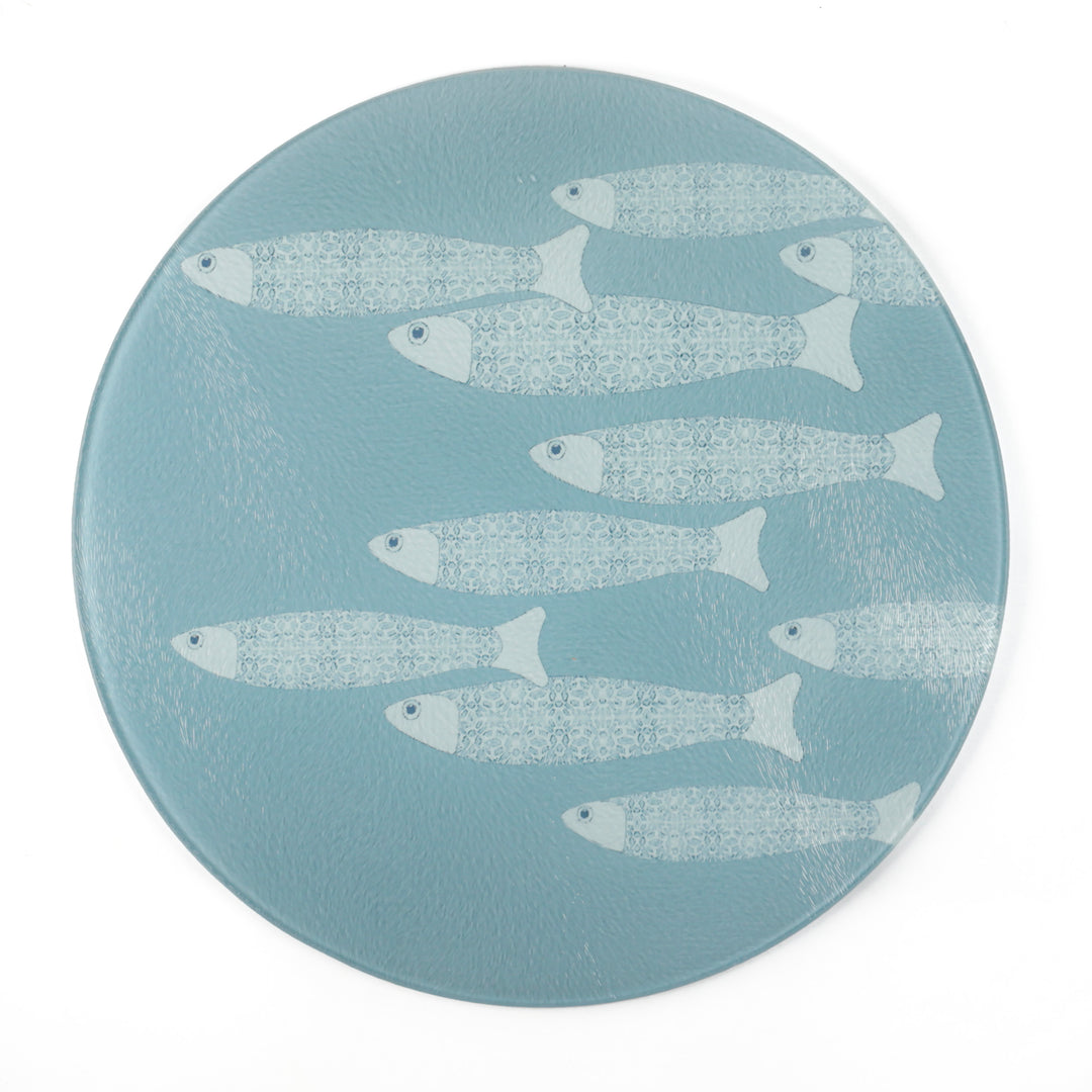 Grey/Blue Ocean Shoal - Fish Design - Circular Chopping Board