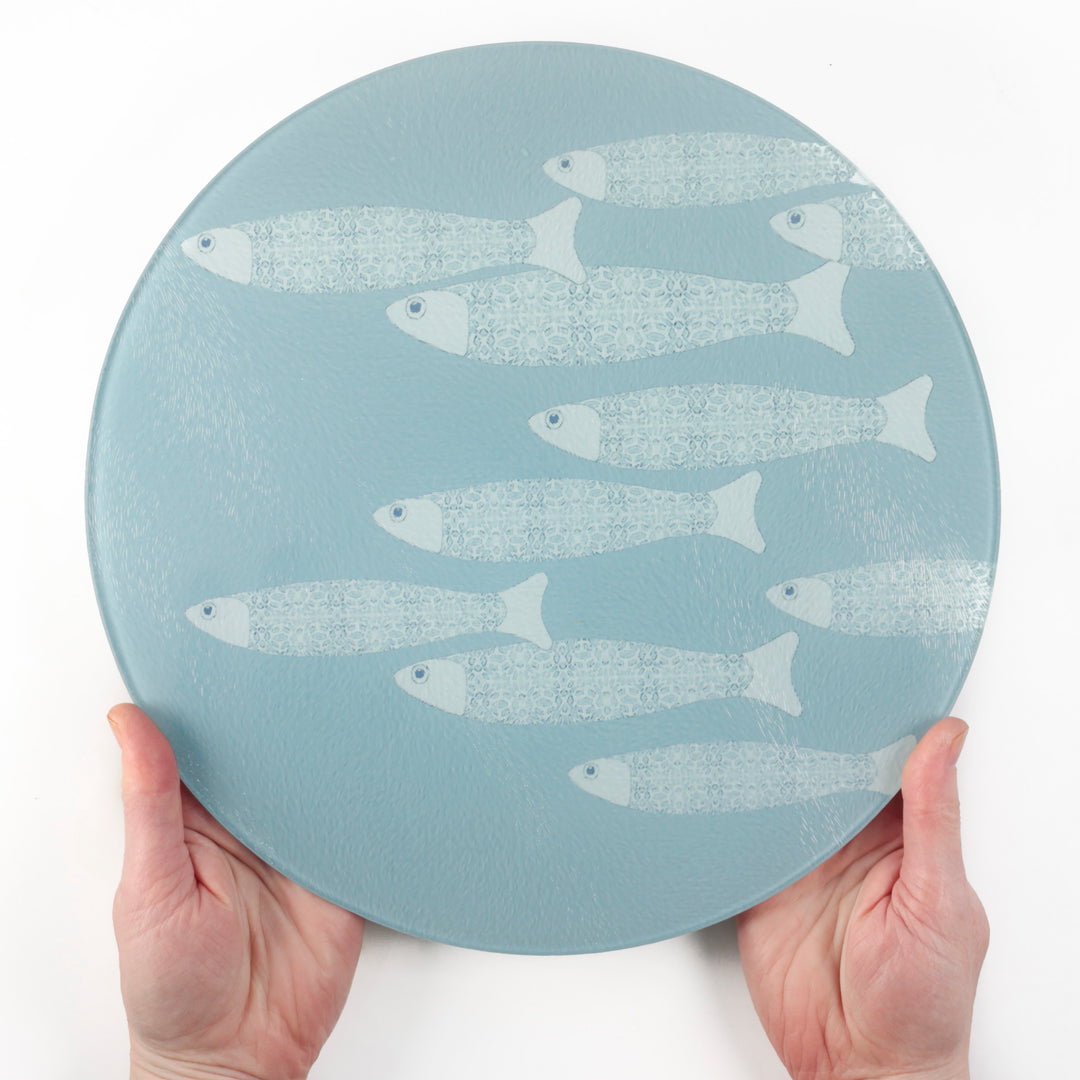 Grey/Blue Ocean Shoal - Fish Design - Circular Chopping Board