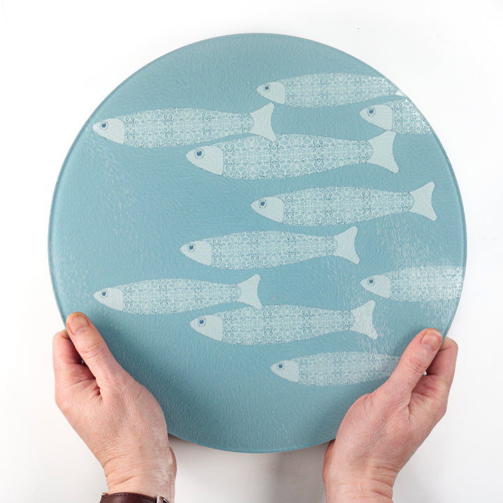 Grey/Blue Ocean Shoal - Fish Design - Circular Chopping Board