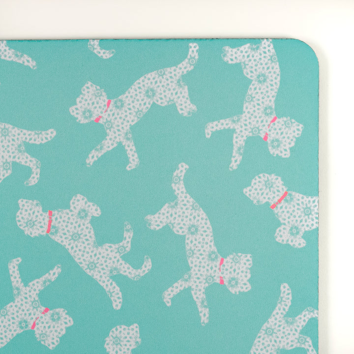 SALE Bounding Cockapoo Large Pet Food Mat -Turquoise Pink