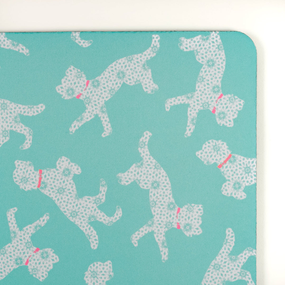 SALE Bounding Cockapoo Large Pet Food Mat -Turquoise Pink